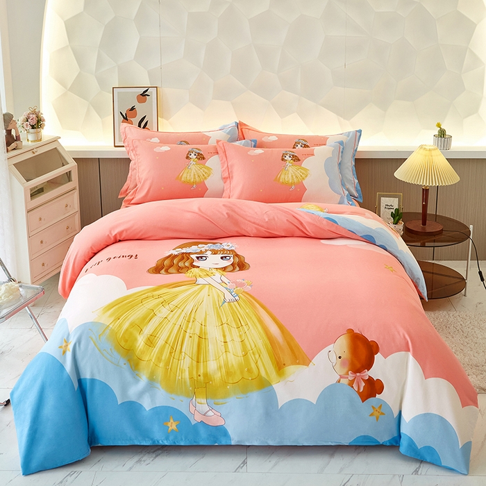 91家纺网 家纺一手货源 找家纺 雲归梦 2023年新款加厚全棉生态磨毛大版四件套小仙女 粉