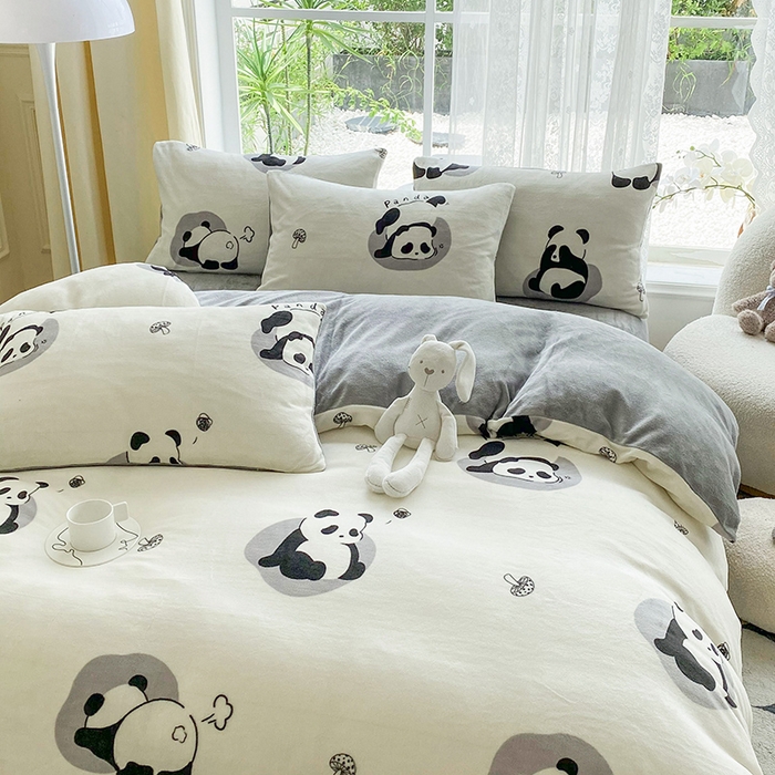 91家纺网 家纺一手货源 找家纺 帅露 2023款200g高克重亲肤吊边款印花牛奶绒四件套 安逸胖哒