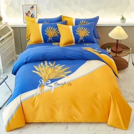 91家纺网 家纺一手货源 找家纺 雲归梦 2023年新款加厚全棉生态磨毛大版四件套金色年华 兰