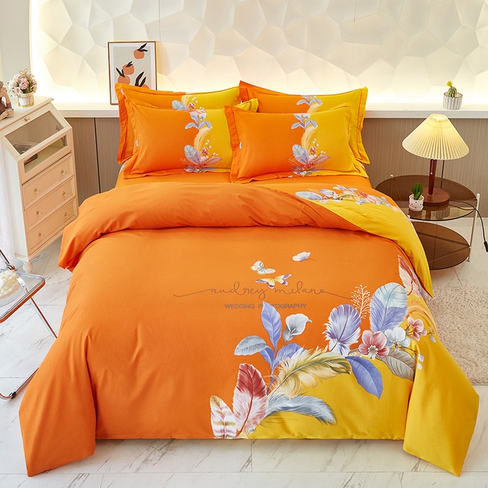 91家纺网 家纺一手货源 找家纺 雲归梦 2023年新款加厚全棉生态磨毛大版四件套美悦东方 黄