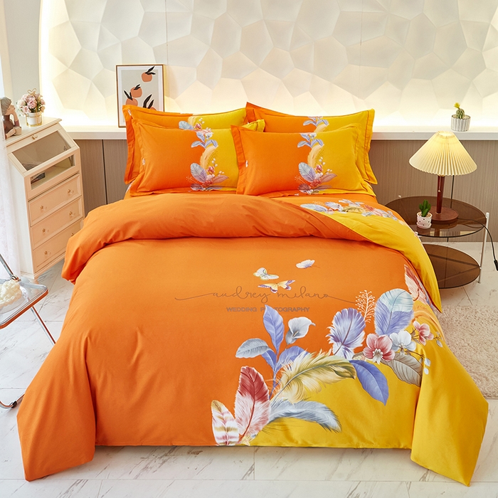 91家纺网 家纺一手货源 找家纺 雲归梦 2023年新款加厚全棉生态磨毛大版四件套美悦东方 黄