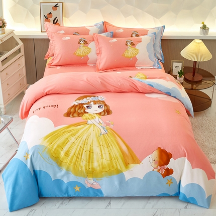 91家纺网 家纺一手货源 找家纺 雲归梦 2023年新款加厚全棉生态磨毛大版四件套小仙女 粉