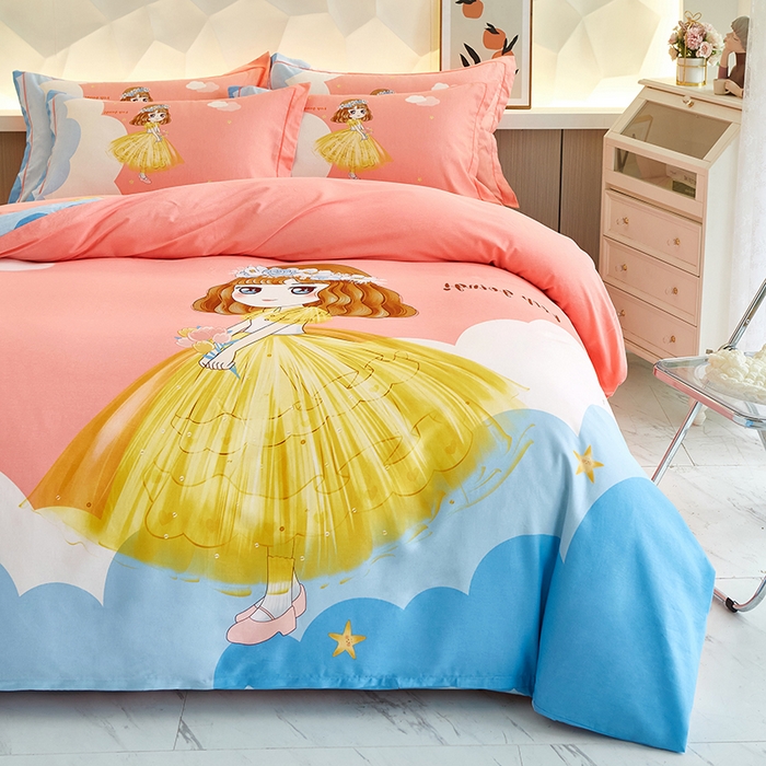 91家纺网 家纺一手货源 找家纺 雲归梦 2023年新款加厚全棉生态磨毛大版四件套小仙女 粉