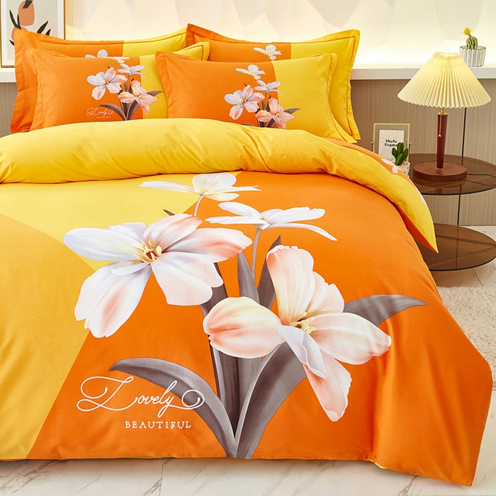 91家纺网 家纺一手货源 找家纺 雲归梦 2023年新款加厚全棉生态磨毛大版四件套美玉无瑕 桔