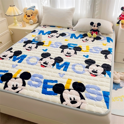 雯豆迪士尼正版卡通牛奶绒床垫床褥子薄款床护垫床垫保护罩 牛奶绒床褥-米奇