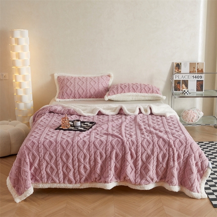 91家纺网 家纺一手货源 找家纺 （总）尚品绵羊 2025新款提花AB版塔芙绒羊羔绒多功能毛毯双层加厚办公室午睡毯盖毯