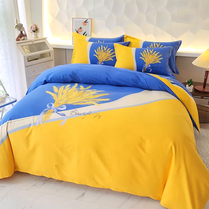 91家纺网 家纺一手货源 找家纺 雲归梦 2023年新款加厚全棉生态磨毛大版四件套金色年华 兰