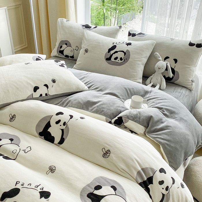 91家纺网 家纺一手货源 找家纺 帅露 2023款200g高克重亲肤吊边款印花牛奶绒四件套 安逸胖哒