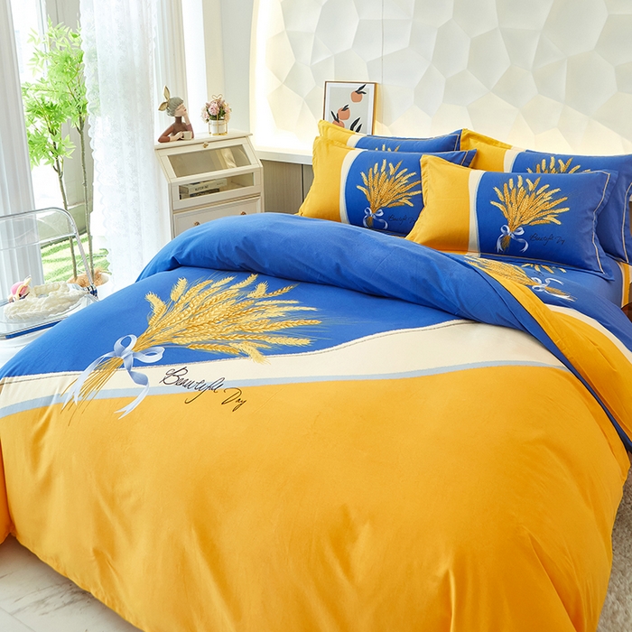 91家纺网 家纺一手货源 找家纺 雲归梦 2023年新款加厚全棉生态磨毛大版四件套金色年华 兰