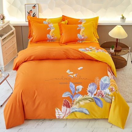 91家纺网 家纺一手货源 找家纺 雲归梦 2023年新款加厚全棉生态磨毛大版四件套美悦东方 黄