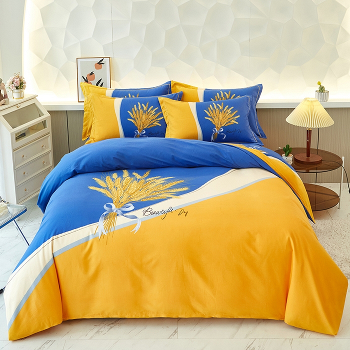 91家纺网 家纺一手货源 找家纺 雲归梦 2023年新款加厚全棉生态磨毛大版四件套金色年华 兰