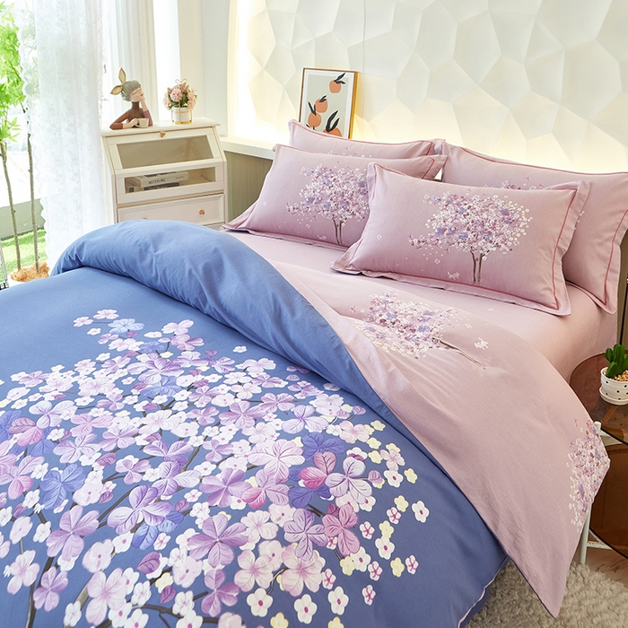 91家纺网 家纺一手货源 找家纺 雲归梦 2023年新款加厚全棉生态磨毛大版四件套许愿树 蓝