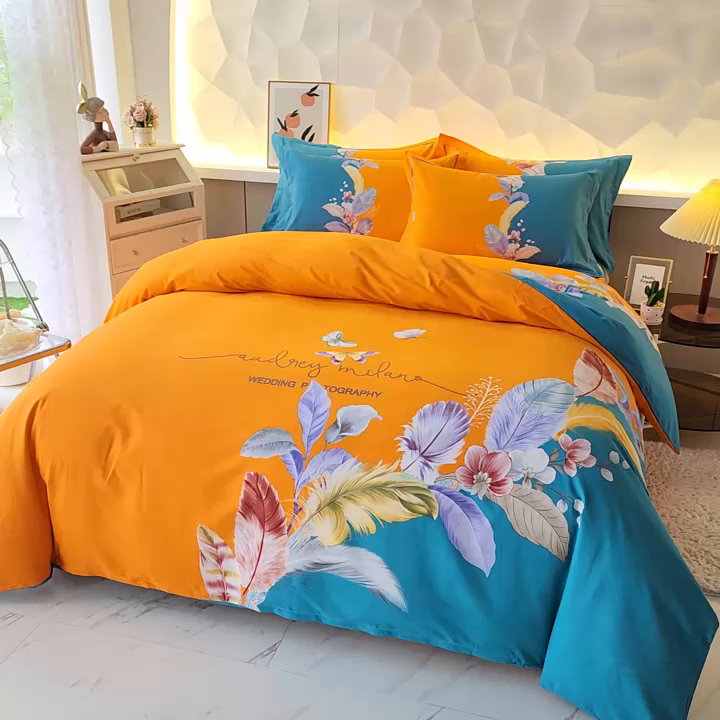 91家纺网 家纺一手货源 找家纺 雲归梦 2023年新款加厚全棉生态磨毛大版四件套美悦东方 蓝