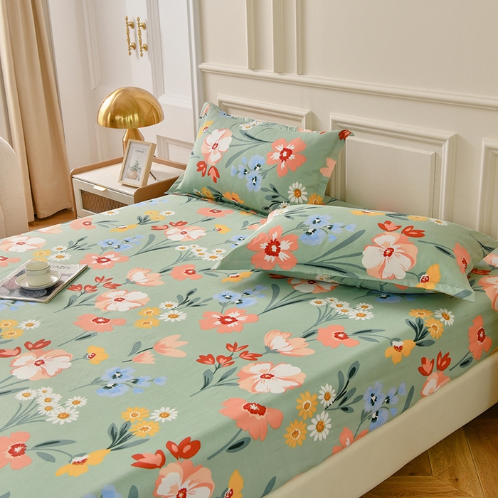 91家纺网 家纺一手货源 找家纺 梵巢家纺 芦荟棉印花床笠 花儿朵朵