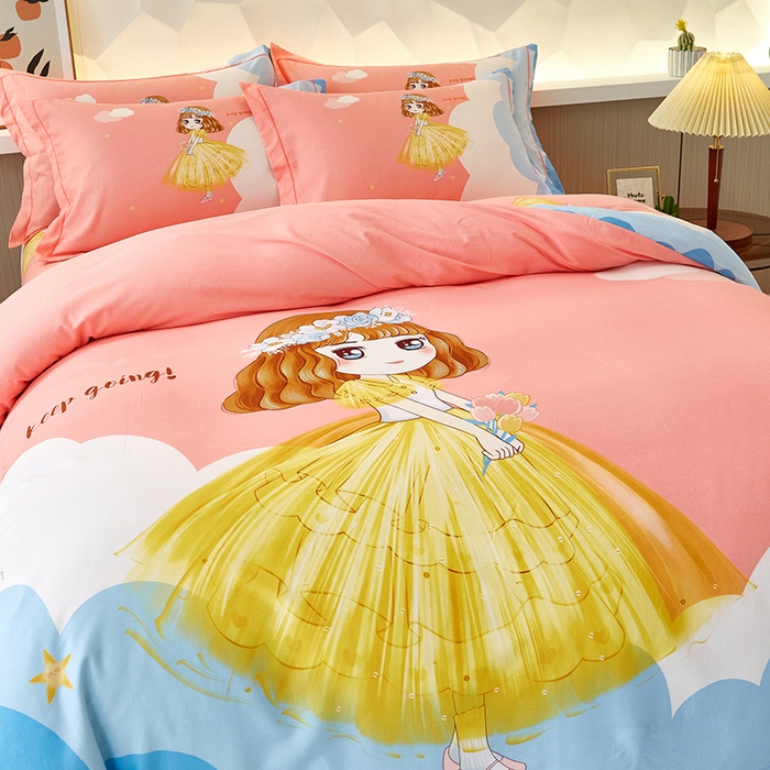 91家纺网 家纺一手货源 找家纺 雲归梦 2023年新款加厚全棉生态磨毛大版四件套小仙女 粉