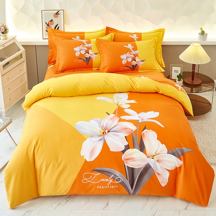 91家纺网 家纺一手货源 找家纺 雲归梦 2023年新款加厚全棉生态磨毛大版四件套美玉无瑕 桔