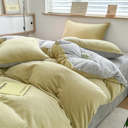 91家纺网 家纺一手货源 找家纺 （总）兰紫橙家纺 2025新款华夫格立体雕花牛奶绒四件套