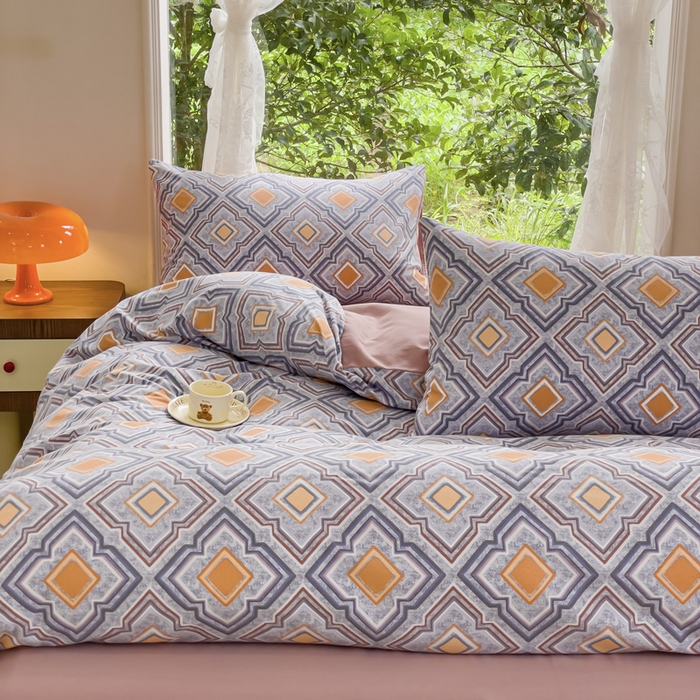 91家纺网 家纺一手货源 找家纺 感遇家纺 2023新款印花系列全棉生态磨毛加厚四件套 春桃粉