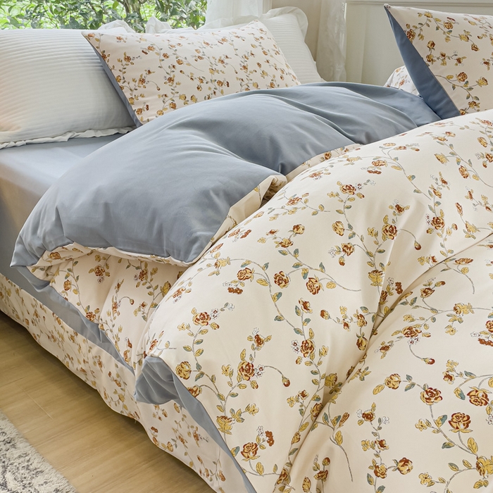 91家纺网 家纺一手货源 找家纺 感遇家纺 2023新款印花系列全棉生态磨毛加厚四件套 清新花妍