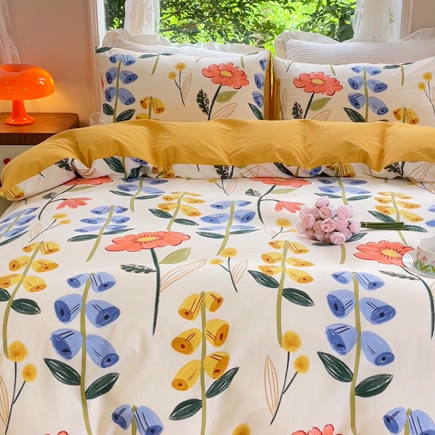 91家纺网 家纺一手货源 找家纺 感遇家纺 2023新款印花系列全棉生态磨毛加厚四件套 妍茵