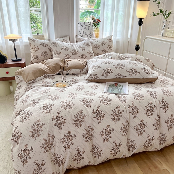 91家纺网 家纺一手货源 找家纺 妖妖家纺 2023新款有氧提花小竺棉印花四件套 复古花园