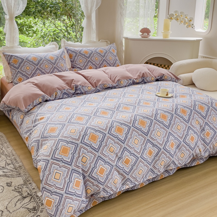 91家纺网 家纺一手货源 找家纺 感遇家纺 2023新款印花系列全棉生态磨毛加厚四件套 春桃粉