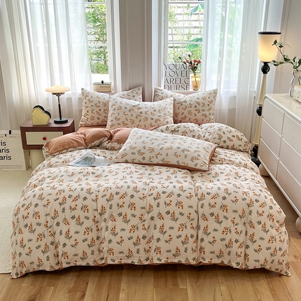 妖妖家纺 2023新款有氧提花小竺棉印花四件套 蜜语