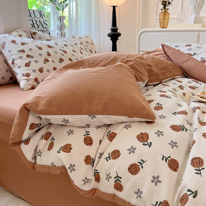 91家纺网 家纺一手货源 找家纺 妖妖家纺 2023新款有氧提花小竺棉印花四件套 漫山花开