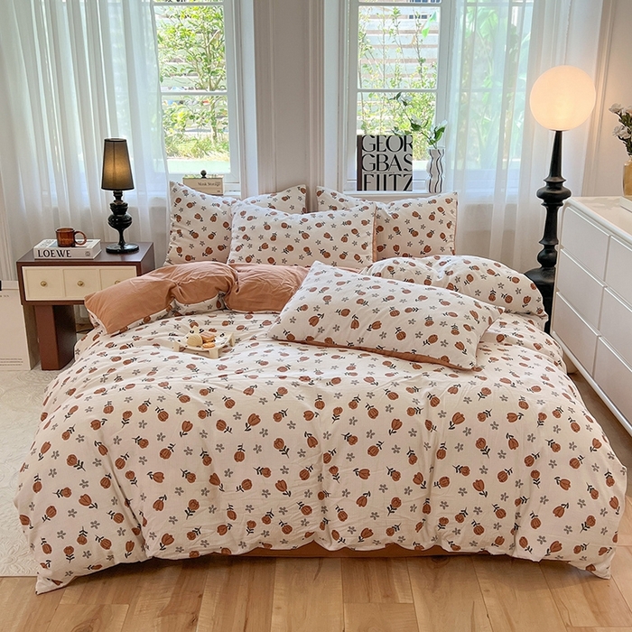 91家纺网 家纺一手货源 找家纺 妖妖家纺 2023新款有氧提花小竺棉印花四件套 漫山花开