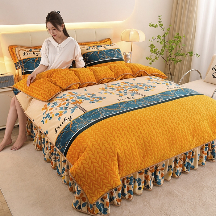 91家纺网 家纺一手货源 找家纺 金柚子 2024新款加厚牛奶绒四件套 发财树