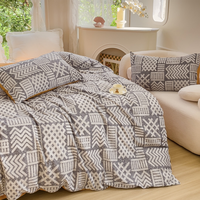 91家纺网 家纺一手货源 找家纺 感遇家纺 2023新款印花系列全棉生态磨毛加厚四件套 梵高黄