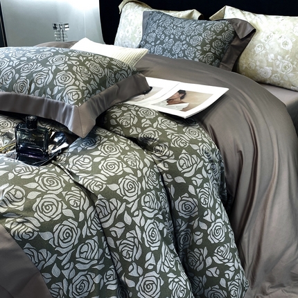 91家纺网 家纺一手货源 找家纺 鹿班家居 2023新款海岛玫瑰系列100支长绒棉四件套（标准会员-20） 海岛玫瑰-油绿