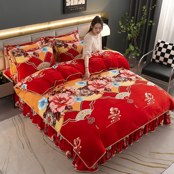 91家纺网 家纺一手货源 找家纺 金柚子 2024新款加厚牛奶绒四件套 繁花嫣然