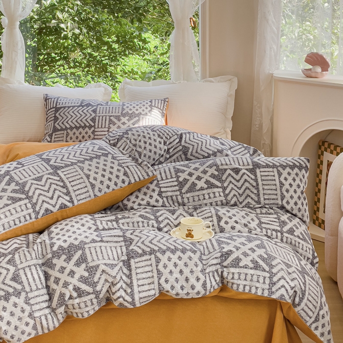 91家纺网 家纺一手货源 找家纺 感遇家纺 2023新款印花系列全棉生态磨毛加厚四件套 梵高黄