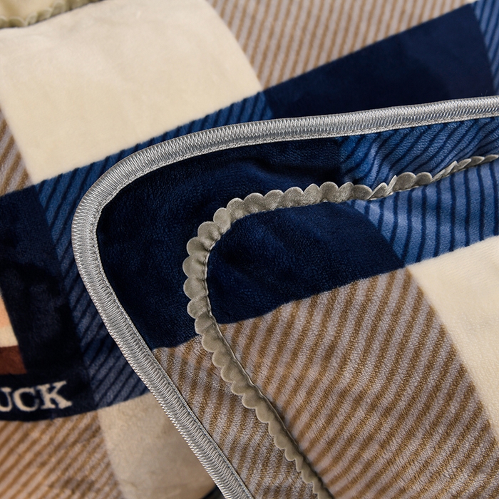 91家纺网 家纺一手货源 找家纺 金柚子 2024新款加厚牛奶绒四件套 蓝大格