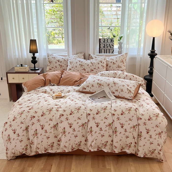 91家纺网 家纺一手货源 找家纺 妖妖家纺 2023新款有氧提花小竺棉印花四件套 花愿