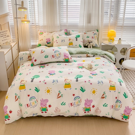 91家纺网 家纺一手货源 找家纺 （总）梦家居 2023新款正版小猪佩奇授权加安抚豆豆绒被套