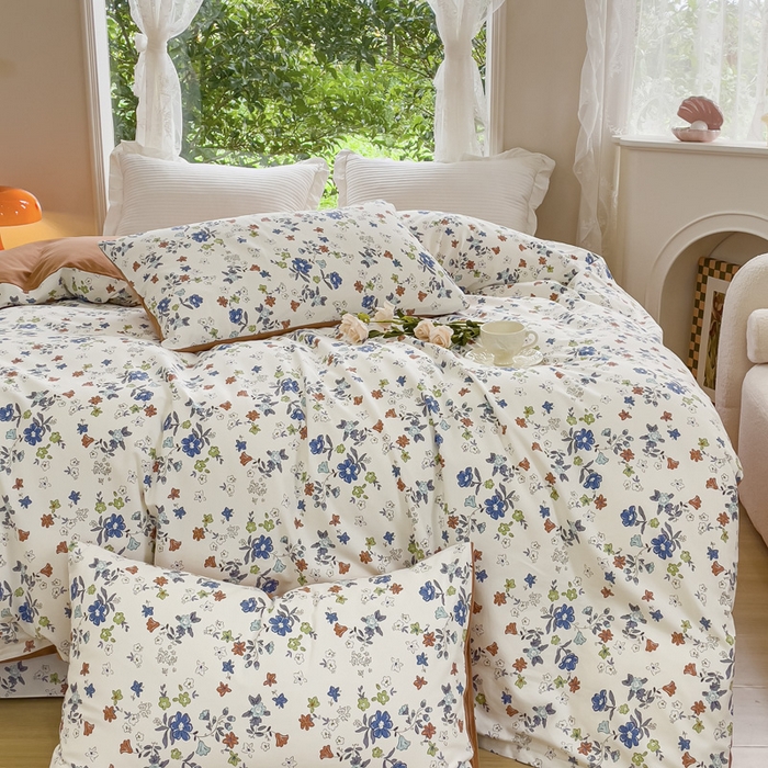 91家纺网 家纺一手货源 找家纺 感遇家纺 2023新款印花系列全棉生态磨毛加厚四件套 灿如春华