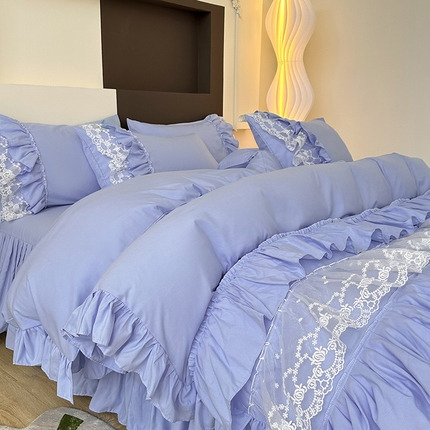 言熙居 2023新款多巴胺加厚磨毛韩版床裙小清新风四件套 多巴胺-蓝