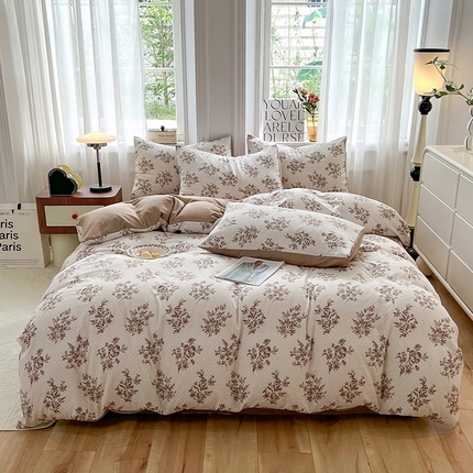 妖妖家纺 2023新款有氧提花小竺棉印花四件套 复古花园