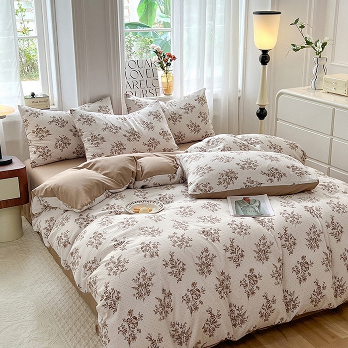 91家纺网 家纺一手货源 找家纺 妖妖家纺 2023新款有氧提花小竺棉印花四件套 复古花园