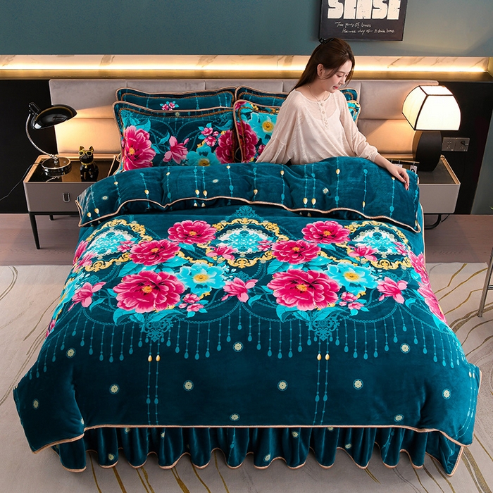 91家纺网 家纺一手货源 找家纺 金柚子 2024新款加厚牛奶绒四件套 富贵袭人