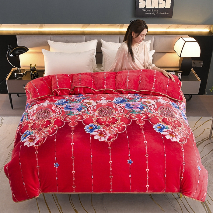 91家纺网 家纺一手货源 找家纺 金柚子 2024新款加厚牛奶绒四件套 卷珠帘