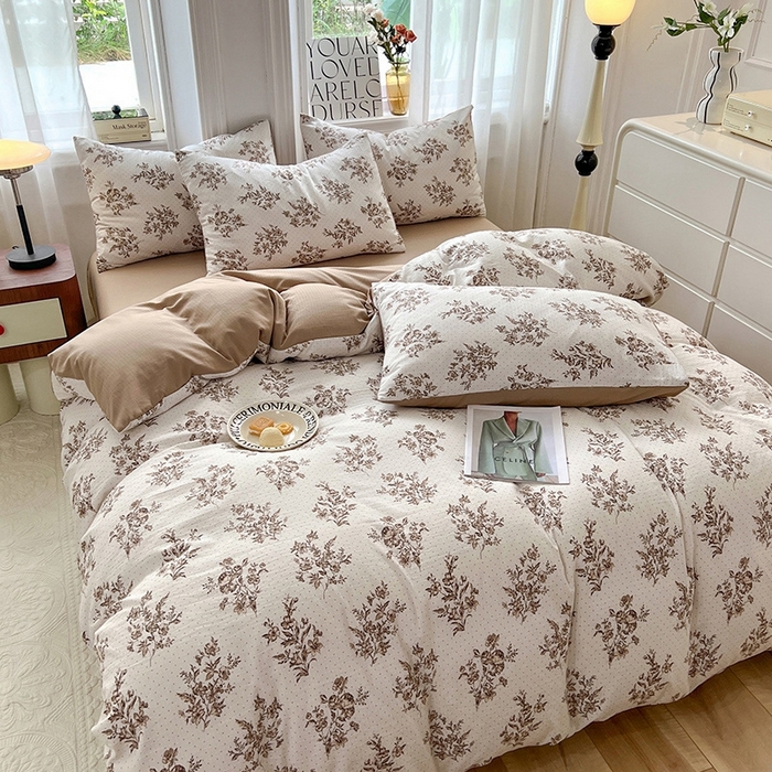 91家纺网 家纺一手货源 找家纺 妖妖家纺 2023新款有氧提花小竺棉印花四件套 复古花园