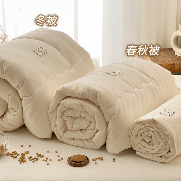 91家纺网 家纺一手货源 找家纺 （总）安莱生活 2023新款A类母婴级全棉亲肤皱纱双层纱不染色大豆被