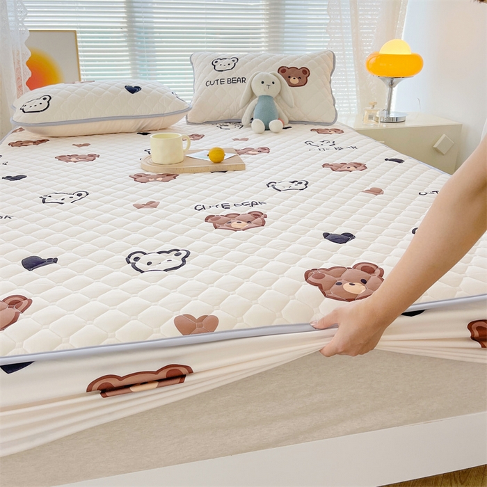 91家纺网 家纺一手货源 找家纺 总 【高克重加厚】雯豆 新品磨毛夹棉床笠印花水洗棉床笠三件套床垫保护罩