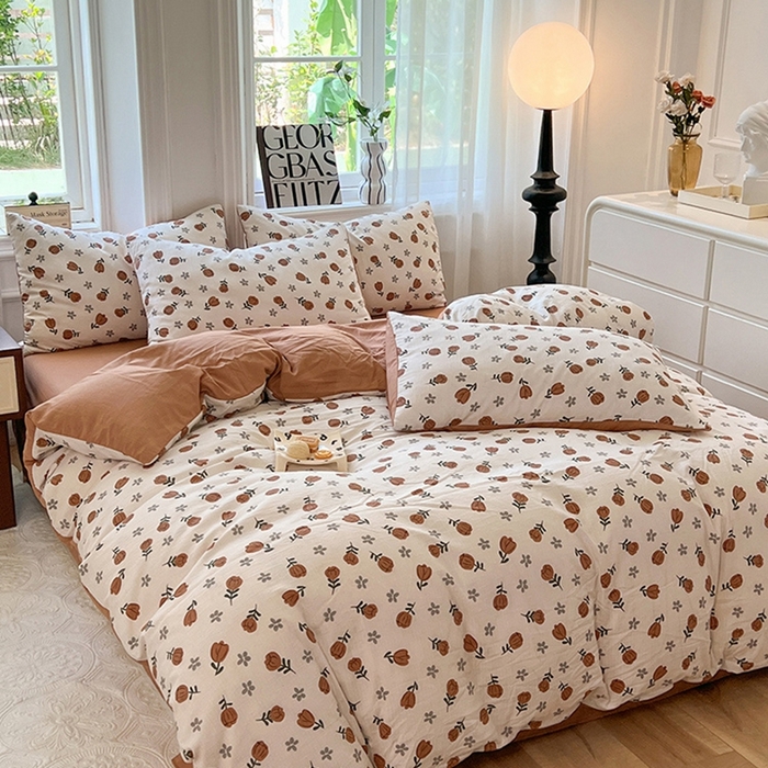 91家纺网 家纺一手货源 找家纺 妖妖家纺 2023新款有氧提花小竺棉印花四件套 漫山花开