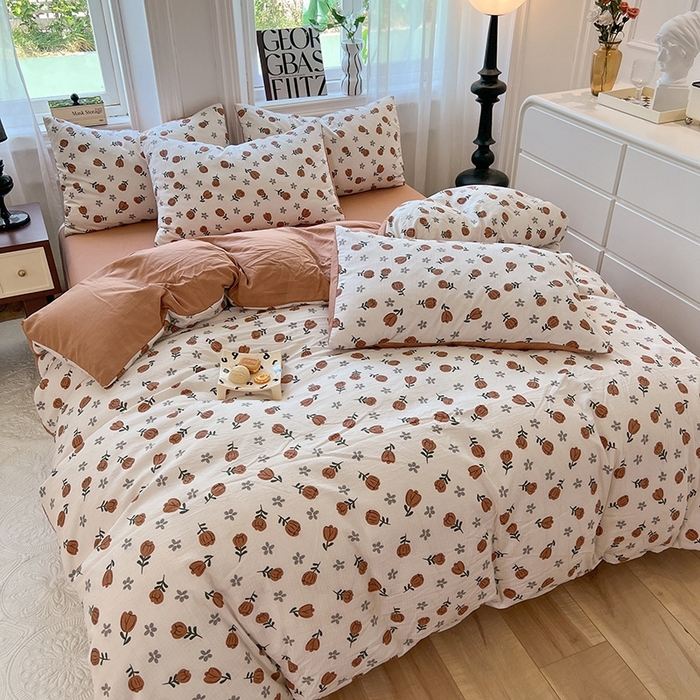 91家纺网 家纺一手货源 找家纺 妖妖家纺 2023新款有氧提花小竺棉印花四件套 漫山花开