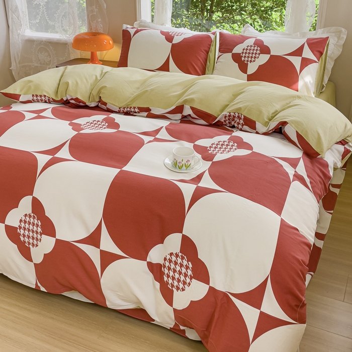 91家纺网 家纺一手货源 找家纺 感遇家纺 2023新款印花系列全棉生态磨毛加厚四件套 爱微