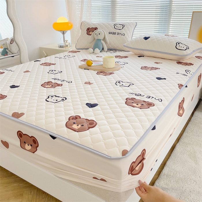 91家纺网 家纺一手货源 找家纺 总 【高克重加厚】雯豆 新品磨毛夹棉床笠印花水洗棉床笠三件套床垫保护罩